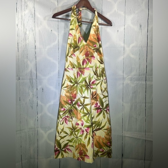 scarf halter dress Hermès Vintage Multicolored Silk Scarf Halter Dress 1990's